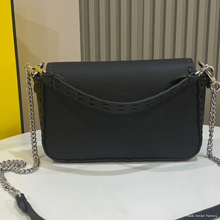 Affordable HOT Cuoio Romano Bag Fendi In Mini Black Baguette Selleria Leather 0712